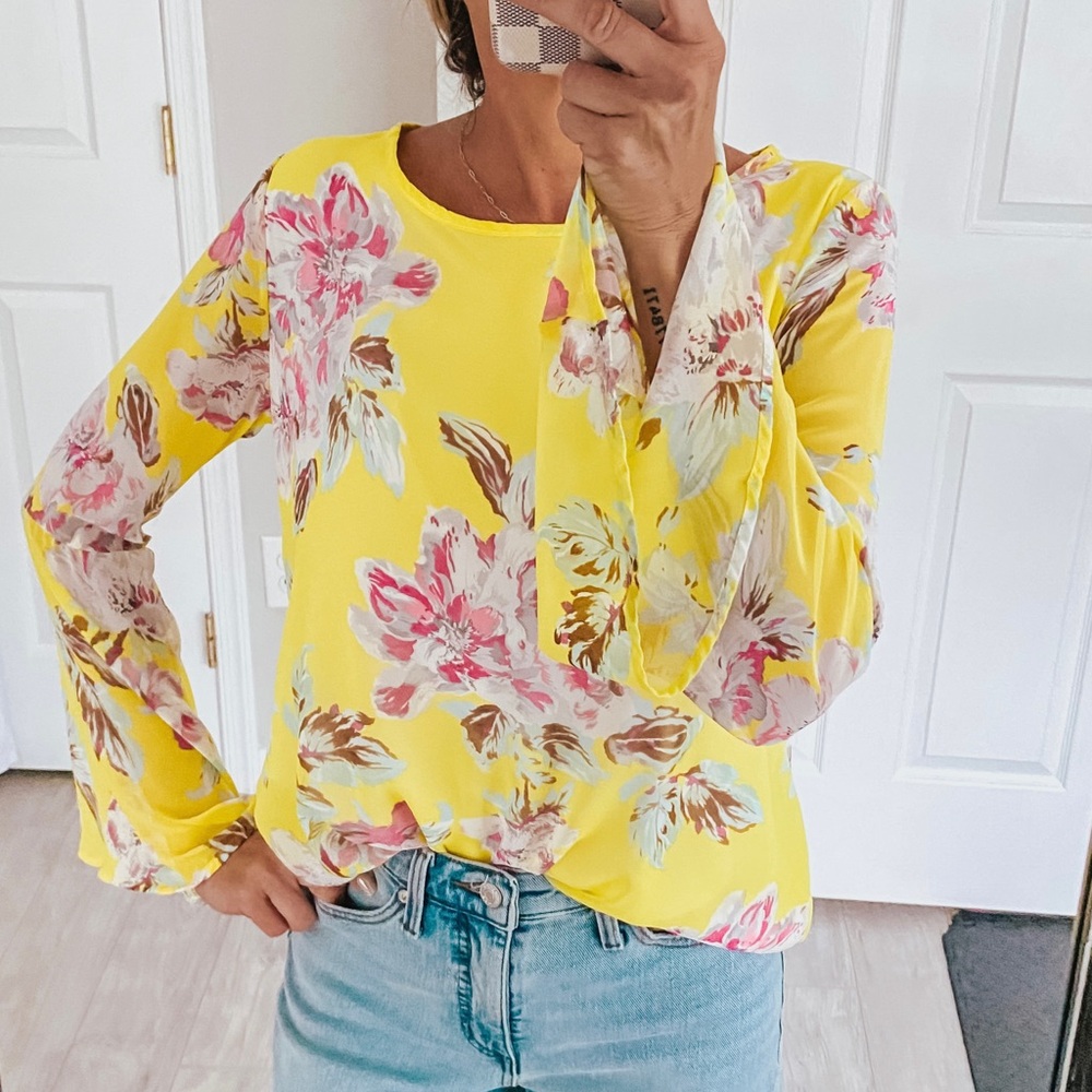 PINK LILY Floral Top Yellow Pink Boho